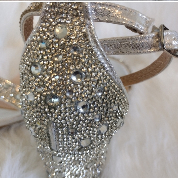 Silver beaded Rhinestone 3 inch Bling Glitter Party Modern Strappy heels size 10 - Picture 4 of 11